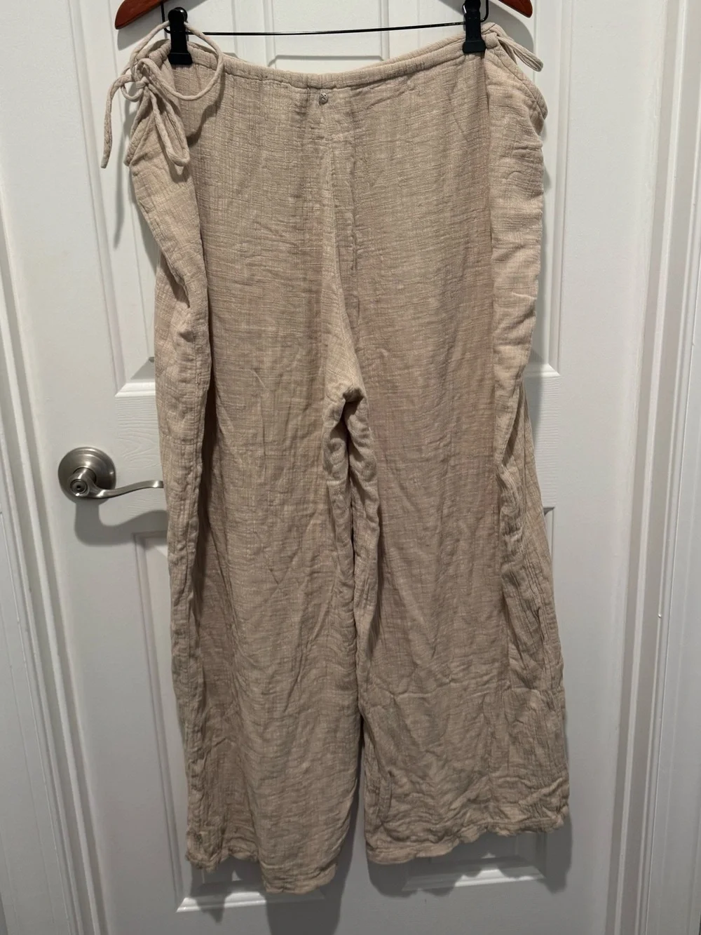 Rusty Beige Gauze Linen Wide-Leg Pants Size XL - Picture 11 of 16